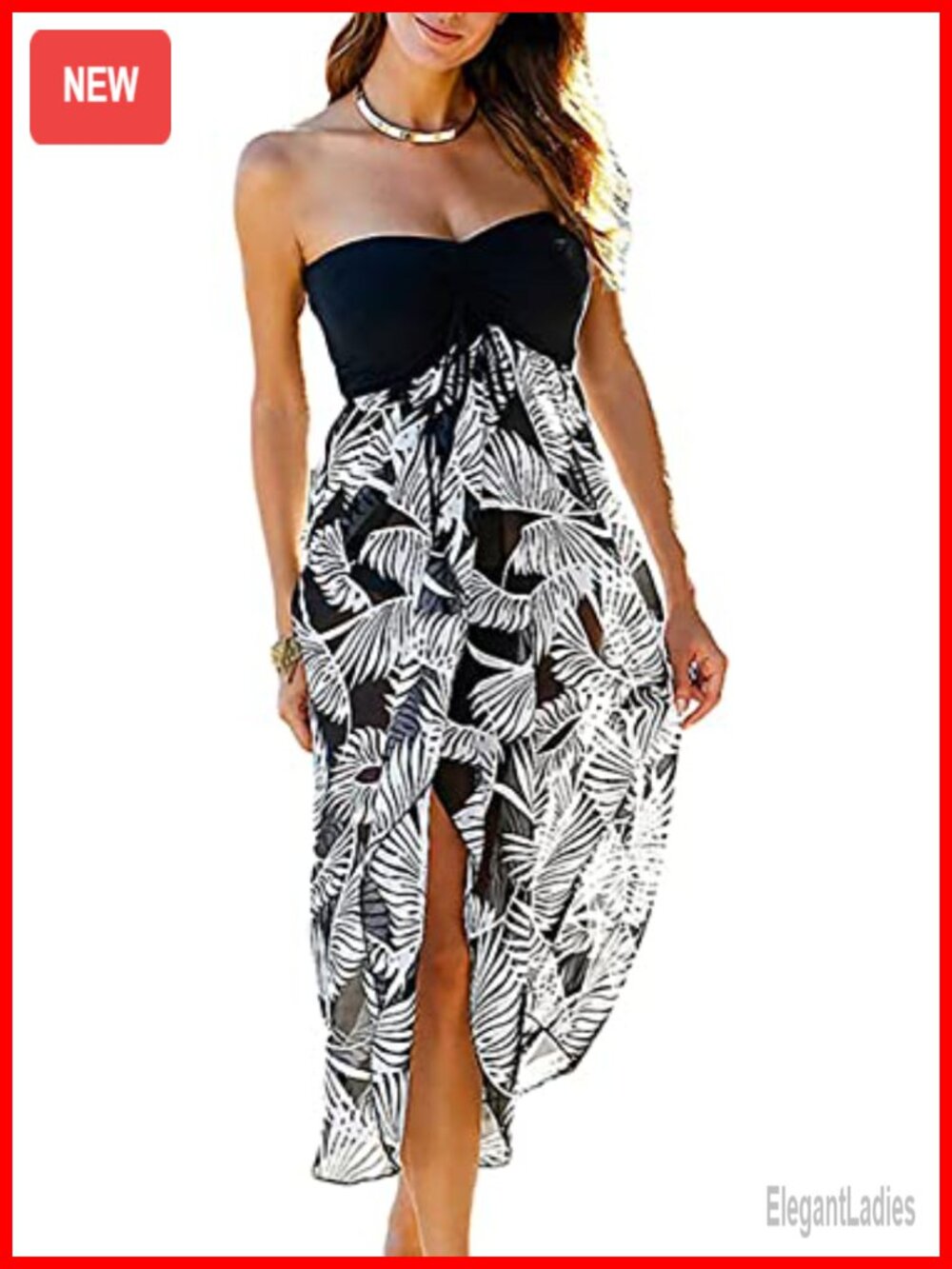 Maxi Sundress Strapless Hawaiian Beach Dress Asymmetrical Wrap Cover Up